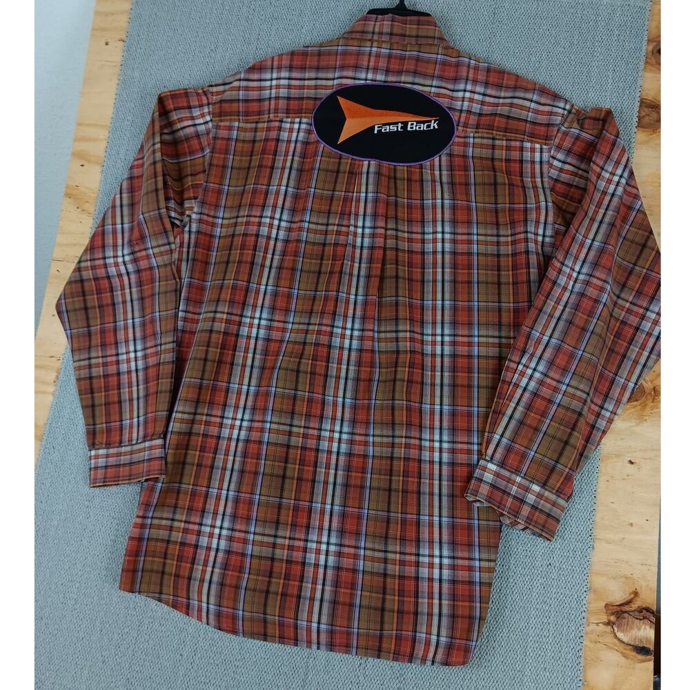 Cinch Fast Back Ropes Shirt Mens Large Red Plaid Pressed‎ Patched Roping Rodeo - Picture 8 of 11